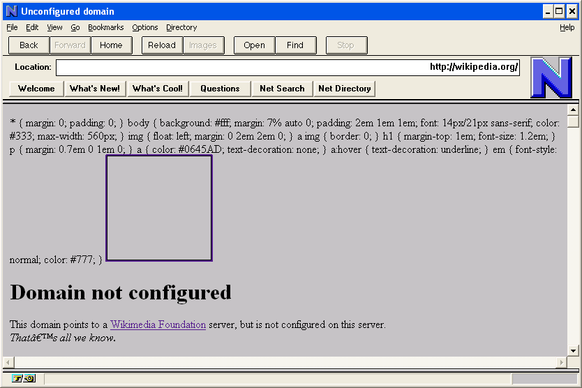 Screen capture of Wikipedia in Netscape 1.0.